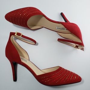 Karl Lagerfeld Red Janelle Rhinestone Suede Heels